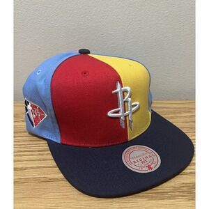 Houston Rockets Mitchell & Ness Pinwheel Snapback Hat Cap NBA Team Era Blue 75th